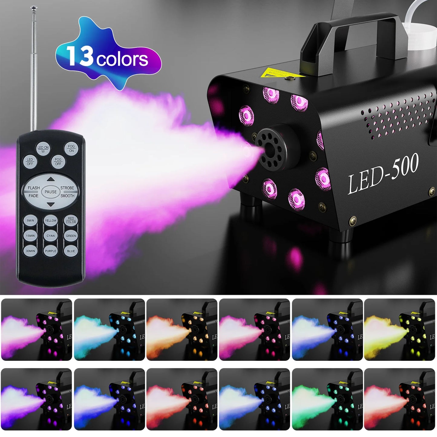 Halloween Smoke Machine, Remote Controlled, 3 Stage LED Lights