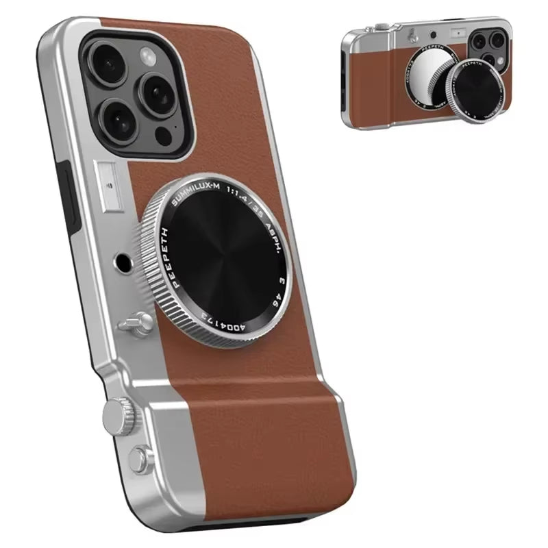 Retro Bluetooth Camera Phone Case for  15 14 13 12 Pro Max Magnetic Cosmetic Mirror for  15Promax Hard Phone Cover