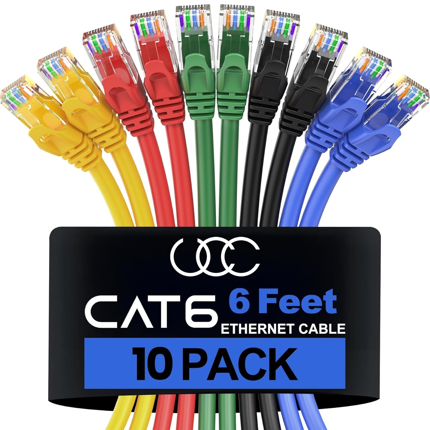 Cat6 Ethernet Cable - 6 Ft 10-Pack (1.8M) Cat 6 RJ45, LAN, Utp, Network, Patch, Internet Cable - 6 Feet