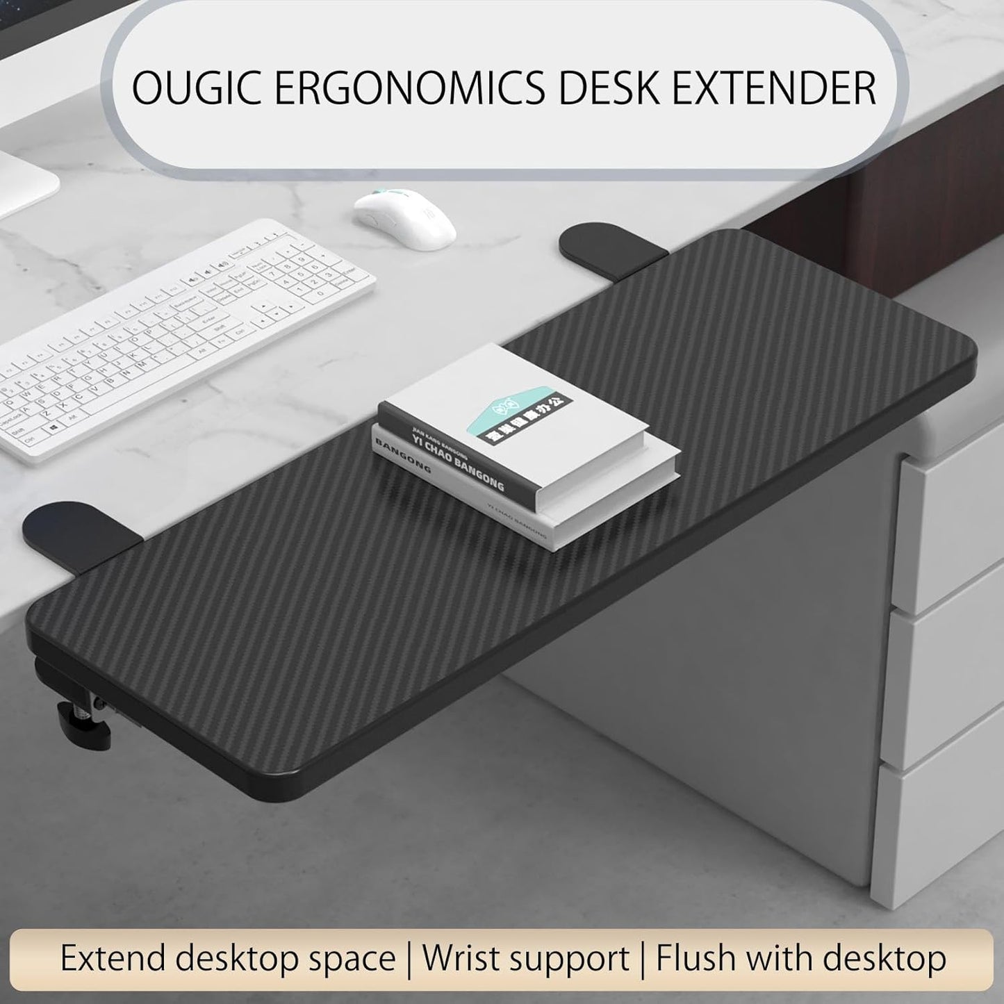 Ergonomics Desk Extender Tray, 29.5"X9.5" Punch-Free Clamp On, Foldable Keyboard Drawer Tray, Table Mount Arm Wrist Rest Shelf, Computer Elbow Arm Support