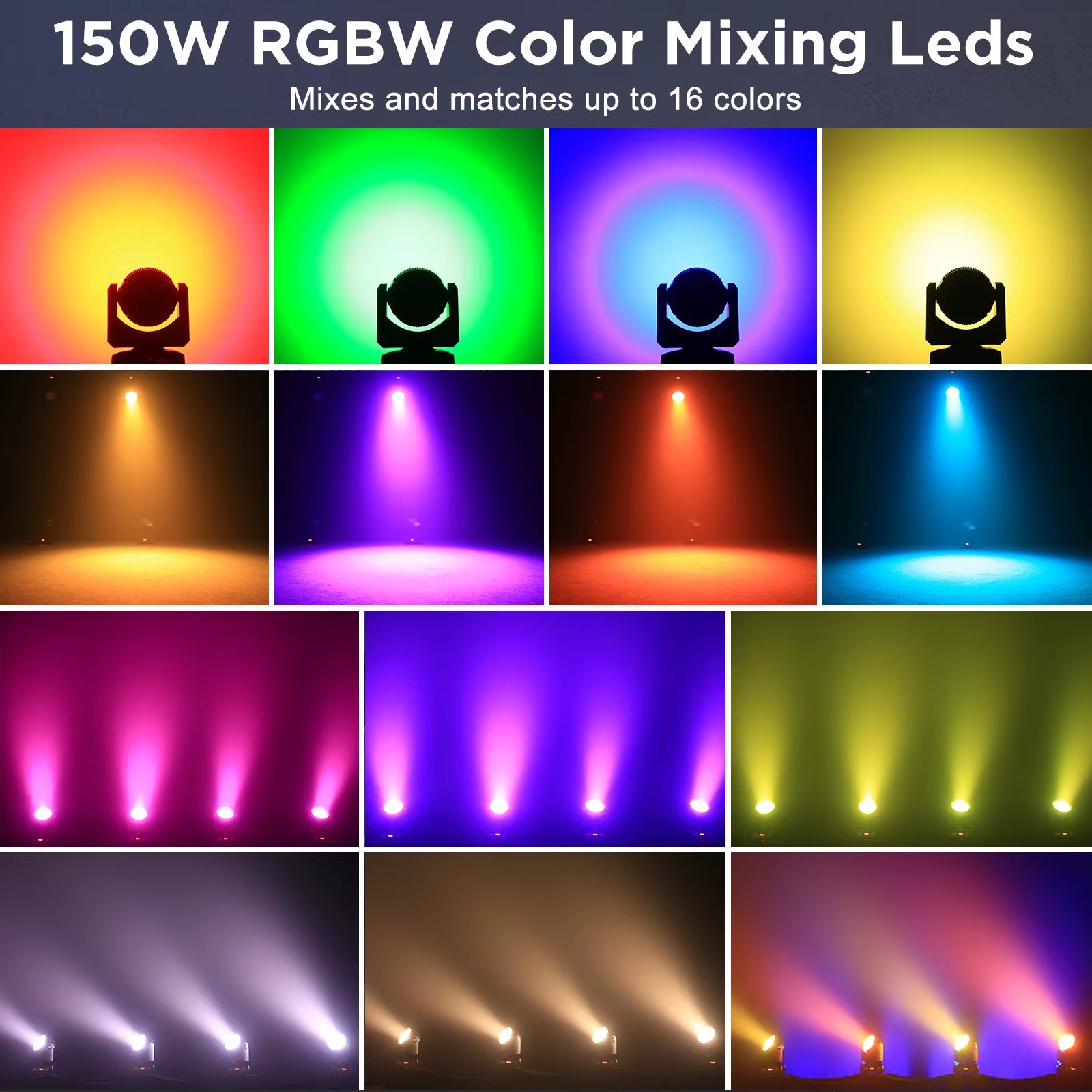 150W High Brightness Moving Head Light COB+LED RGBW 4In1 Stage Effect Lighting Rotating DMX512 for DJ Party Wedding Disco