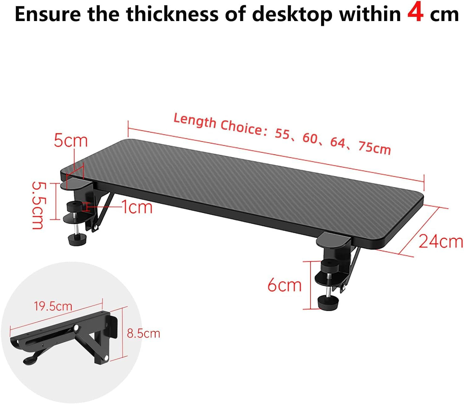 Ergonomics Desk Extender Tray, 29.5"X9.5" Punch-Free Clamp On, Foldable Keyboard Drawer Tray, Table Mount Arm Wrist Rest Shelf, Computer Elbow Arm Support