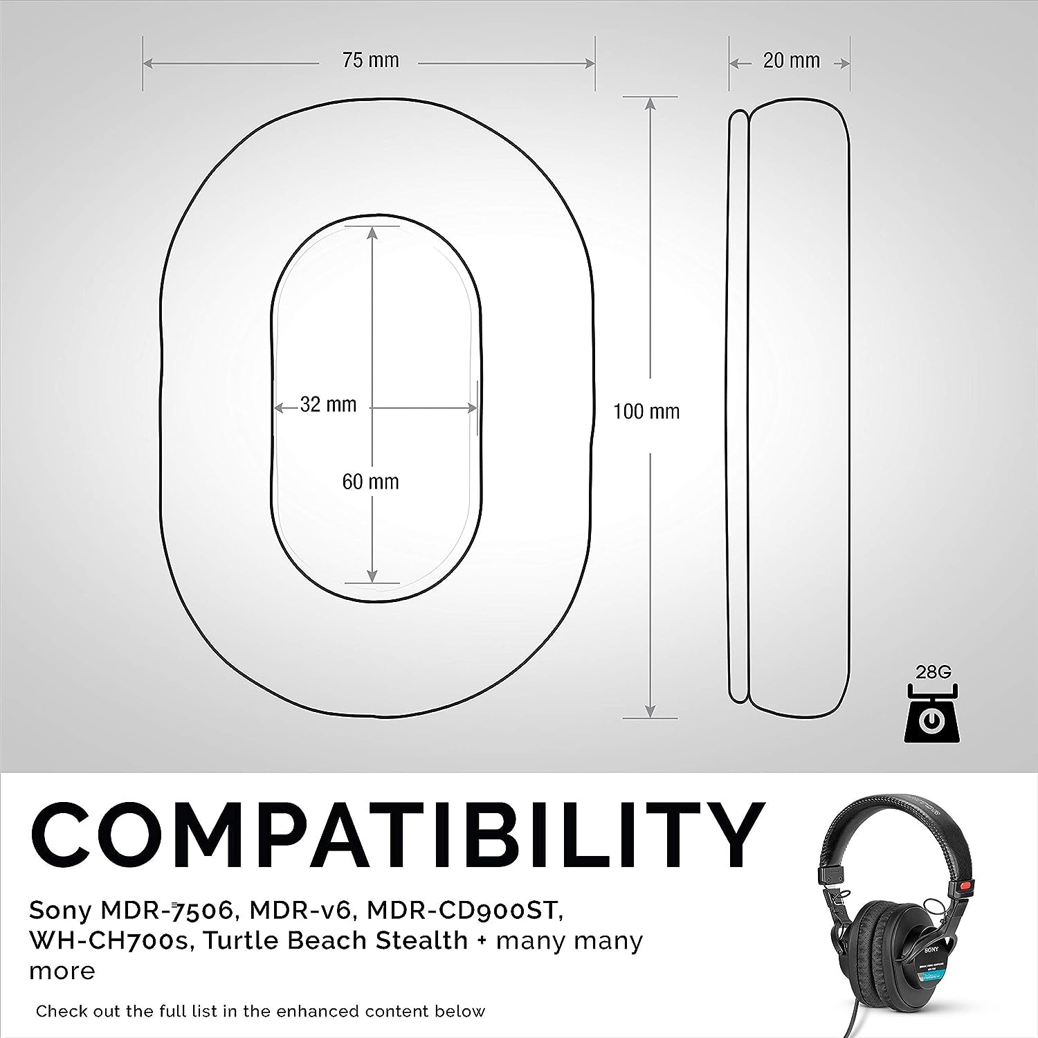 Perforated Replacement Earpads for Sony MDR 7506, V6 & CD900ST with Memory Foam Ear Pad & Suitable for Other on Ear Headphones (Black)