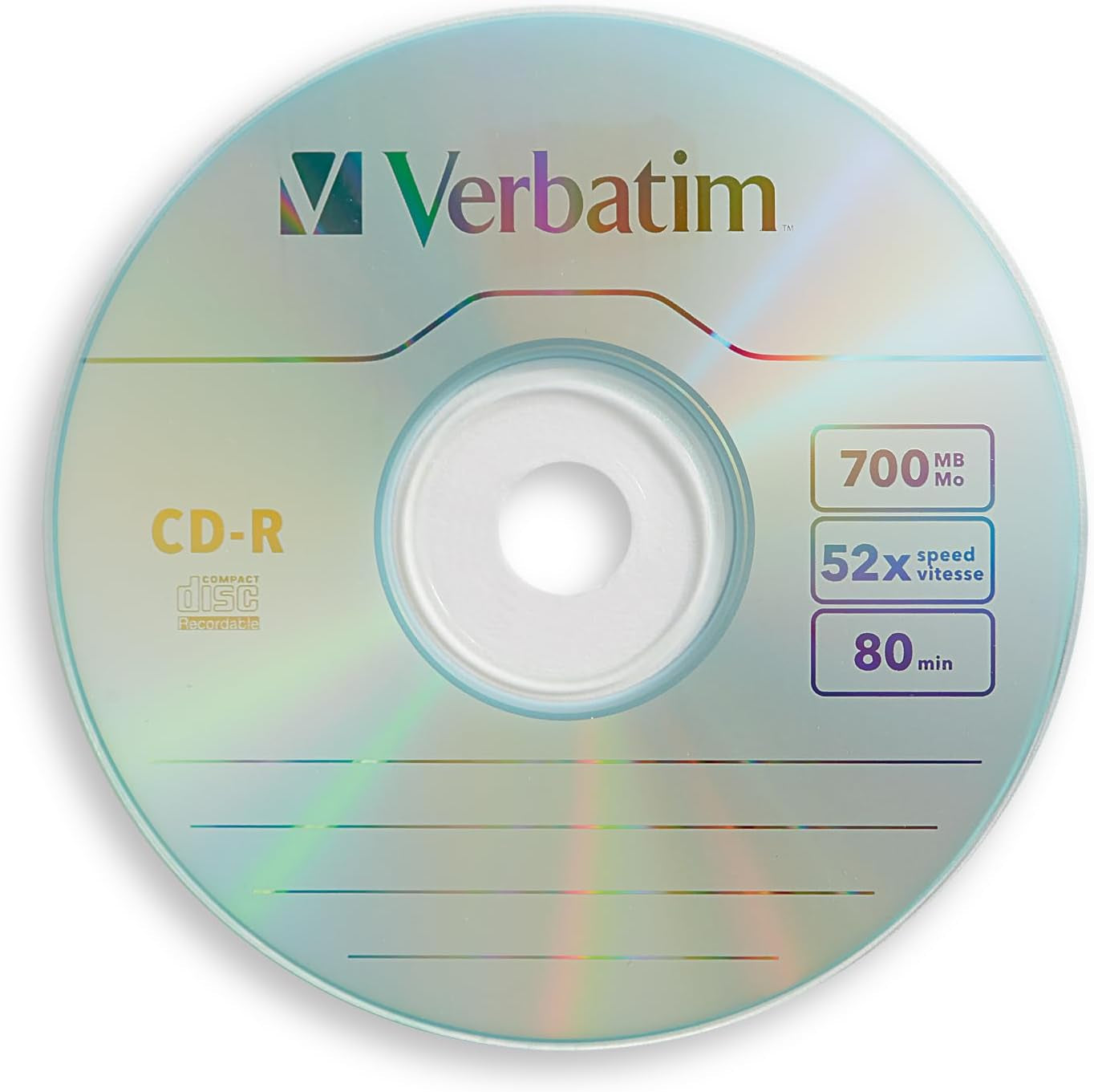 CD-R Blank Discs 700MB 80 Minutes 52X Recordable Disc for Data and Music - 100Pk Spindle