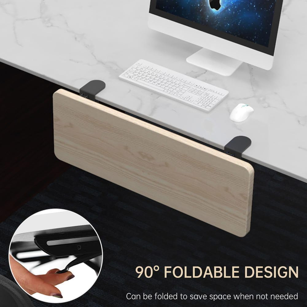 Ergonomics Desk Extender Tray, 29.5"X9.5" Punch-Free Clamp On, Foldable Keyboard Drawer Tray, Table Mount Arm Wrist Rest Shelf, Computer Elbow Arm Support