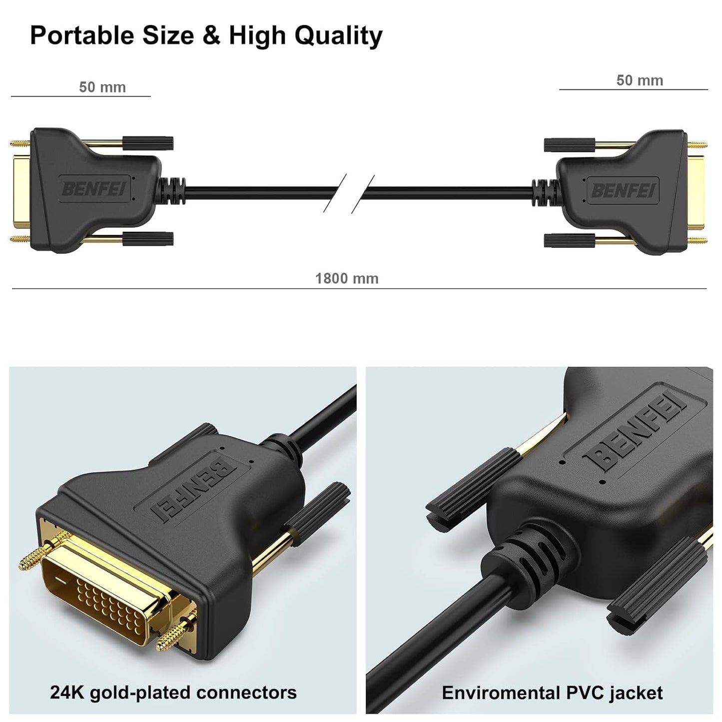 DVI to DVI Cable,  DVI-D to DVI-D Dual Link 6 Feet Cable