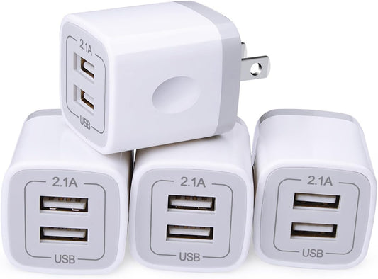 USB Wall Charger, Cube Charger 2 Port Charging Box 4Pack 2.1A/5V Home Travel Charger Plug USB Power Adapter Charging Station Base for Iphone 11 Pro Max XR XS X 8 7 6 6S plus 5S 5, Ipad, Ipod, Samsung