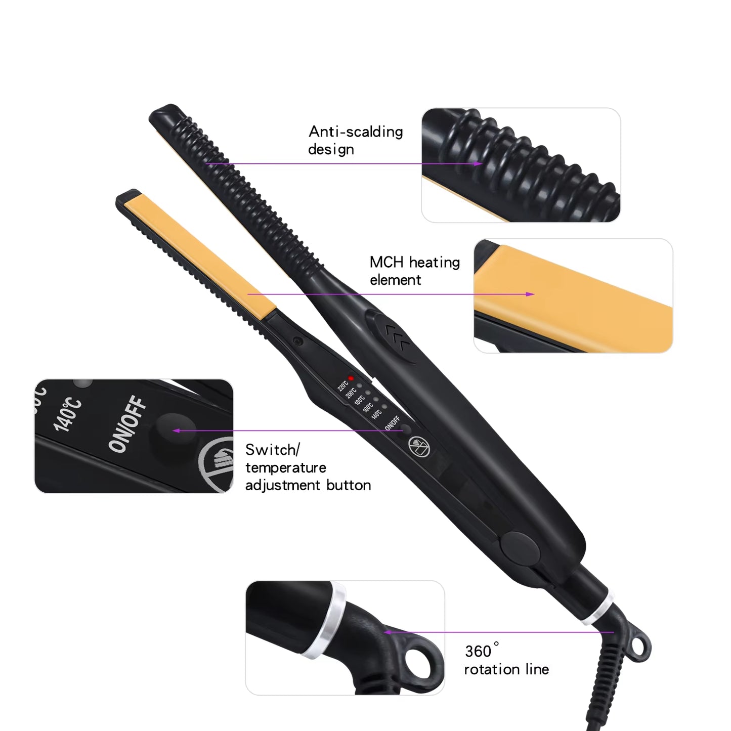 Professional Mini Hair Straightener Curler 2 in 1 Flat Iron Small Thin Plate Men Short Hair Straightening Curling Styling Tools